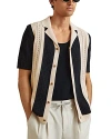 Reiss Mens Navy/stone Nicoli Cuban-collar Striped Cotton Shirt Xs In Navy/stone