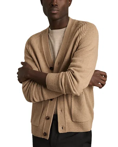Reiss Nimbus Wool & Nylon Seam Detail Regular Fit Cardigan In Camel Brown