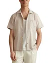 Reiss Stone Herringbone Twill Cuban Collar Short Sleeve Shirt In Gray