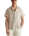 Reiss Stone Nitus Herringbone Cuban Collar Shirt