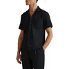 Reiss Nitus Herringbone Regular Fit Button Down Camp Shirt In Navy
