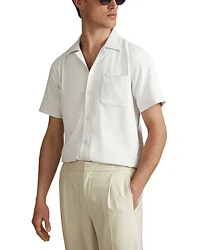 Reiss Nitus Herringbone Regular Fit Button Down Camp Shirt In White