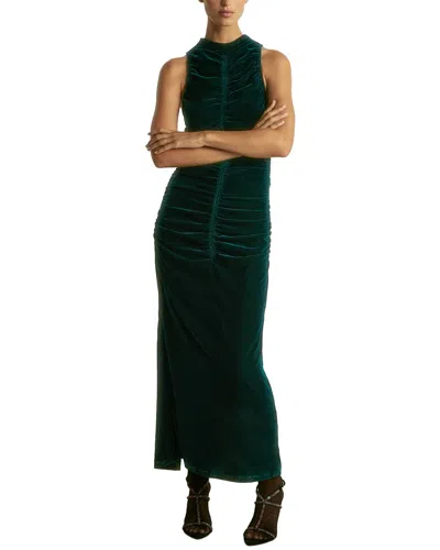 Reiss Niva Ruched Velvet Dress In Green