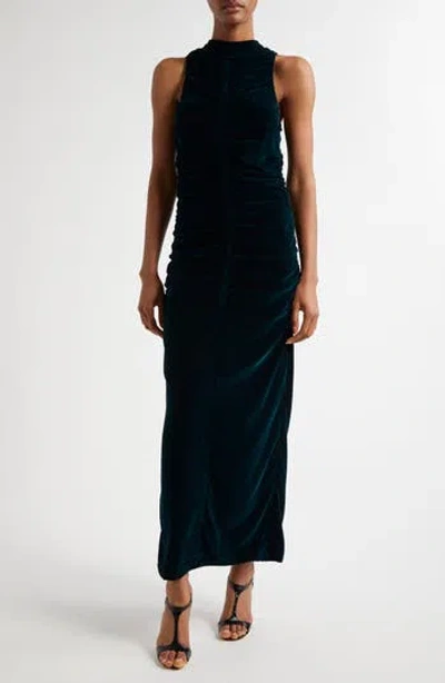 Reiss Niva Ruched Sleeveless Velvet Dress In Teal
