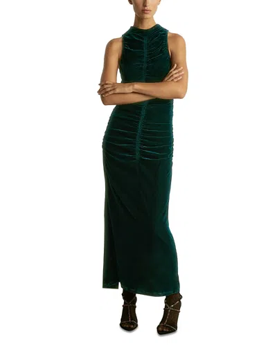 Reiss Teal Niva Racer-front Ruched-velvet Dress