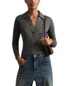 Reiss Charcoal Lyocell Wool Open Collar Top In Charcoal