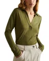 Reiss Green Nixi Lyocell Wool Open Collar Top In Green