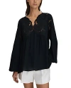 Reiss Noa Lace-insert Relaxed-fit Stretch-woven Blouse In Navy