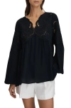 Reiss Navy Lace Cut-out Blouse In Navy