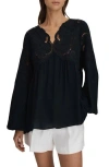 Reiss Navy Lace Cut-out Blouse In Navy