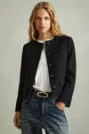 Reiss Black Cropped Wool Single Breasted Jacket