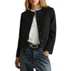 Reiss Black Cropped Wool Single Breasted Jacket