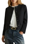Reiss Black Cropped Wool Single Breasted Jacket In Black