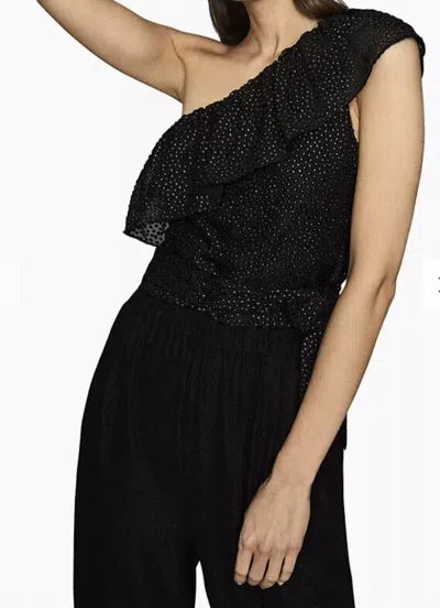 Reiss Nora Metallic Spot Asymmetric Neck Tie Detail Top In Black