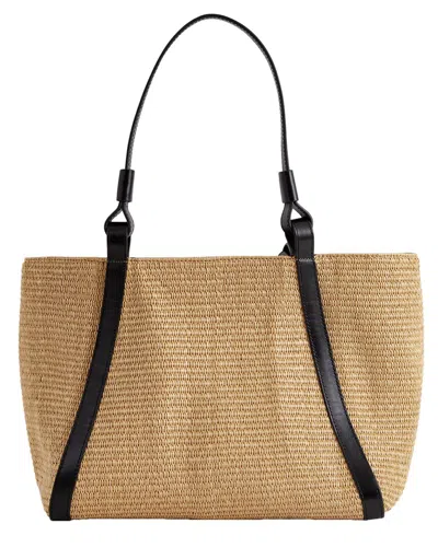 Reiss Nova Leather-trim Structured Raffia Tote In Sand