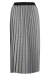 Reiss Grey Checked Pleated Midi Skirt In Grey
