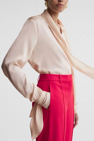 Reiss Giselle Tie Neck Blouse In Nude