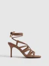 Reiss Nude Strappy Open Toe Heeled Sandals In Brown