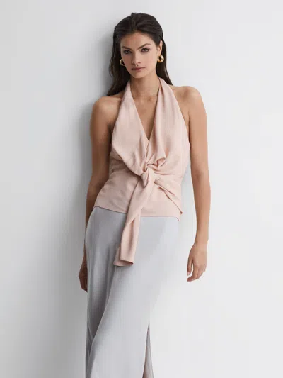 Reiss Nude Tie Halter Neck Blouse In Neutral