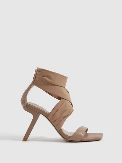Reiss Nude Wrap Front Angled Heels In Brown