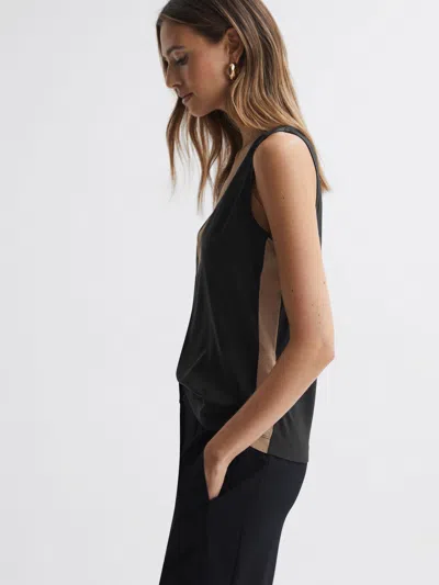Reiss Nude/black Silk Front Colourblock Vest In Brown