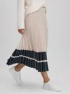 Reiss Nude/navy High Rise Pleated Midi Skirt In Multi