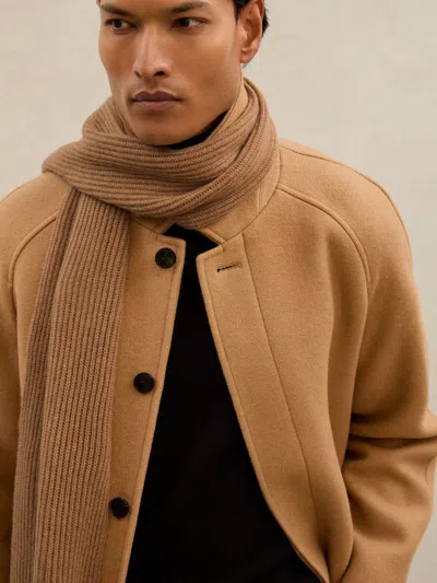 Reiss Oatmeal Atelier 100% Cashmere Rib-knit Scarf In Brown