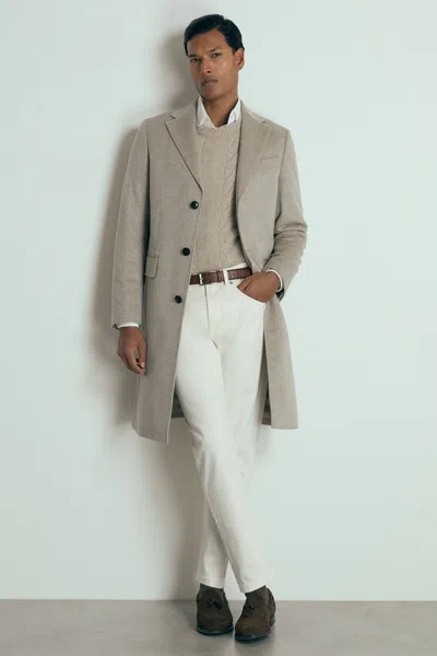 Reiss Oatmeal Atelier Cashmere Single-breasted Overcoat