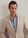 Reiss Oatmeal Brown Flannel Slim-fit Single-breasted Blazer With Wool