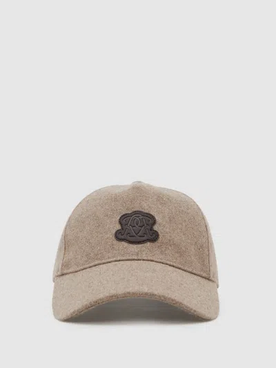 Reiss Oatmeal Brown Monogram Appliqué Wool-blend Cap In Neutral