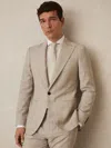 Reiss Oatmeal Brown Slim-fit Single-breasted Wool Check Suit Blazer In Blue