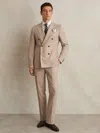 Reiss Oatmeal Brown Slim-fit Wool-blend Double-breasted Suit Blazer In Brown