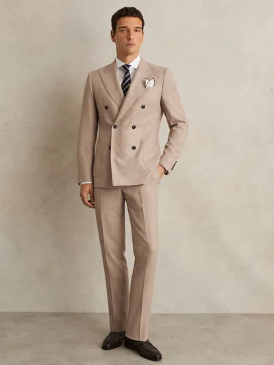 Reiss Oatmeal Brown Slim-fit Wool-blend Double-breasted Suit Blazer