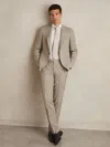 Reiss Oatmeal Brown Slim-fit Wool Check Suit Trousers In Neutral