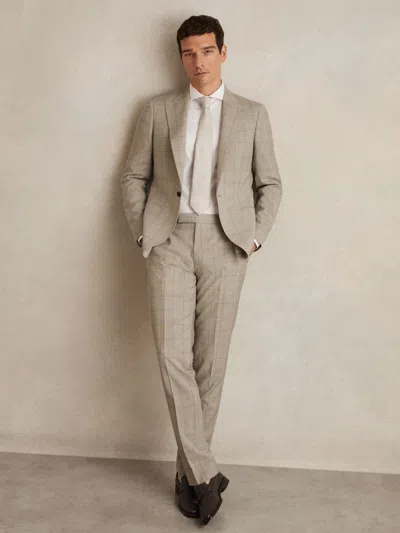 Reiss Oatmeal Brown Slim-fit Wool Check Suit Trousers In Neutral