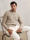 Reiss Oatmeal Brown Half-zip Cable Knit Jumper With Wool In Neutral