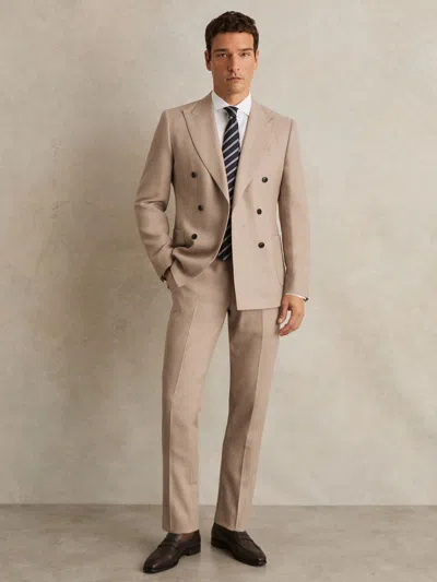 Reiss Oatmeal Brown Wool-blend Slim-fit Suit Trousers In Neutral