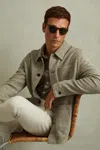 Reiss Oatmeal Check Marble Checked Brushed Workwear Jacket In Oatmeal Check