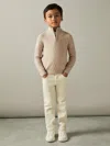 Reiss Oatmeal Chester 9-13 Yrs Zipped Funnel-neck Wool Jumper