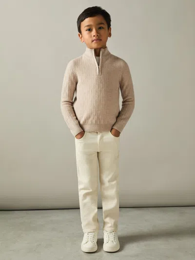 Reiss Oatmeal Chester 9-13 Yrs Zipped Funnel-neck Wool Jumper