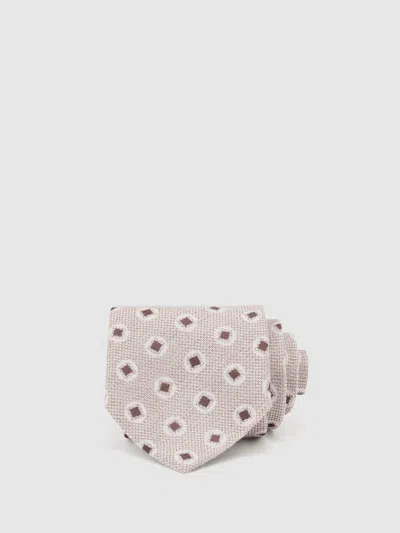 Reiss Oatmeal / Chocolate Brown Vito Cotton-silk Square Medallion-print Tie In Neutral