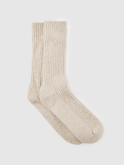 Reiss Oatmeal Rib-knit Socks With Wool And Cashmere In Neutral