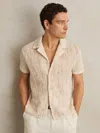 Reiss Oatmeal Cotton-blend Embroidered Crochet Shirt
