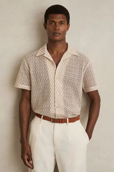REISS OATMEAL CROCHET CUBAN-COLLAR SHIRT
