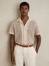 Reiss Oatmeal Geometric Crochet Cuban Collar Shirt In Pink