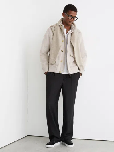 Reiss Oatmeal Hadley Wool-blend Funnel-neck Bomber Jacket In White