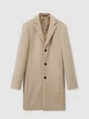 Reiss Oatmeal Herringbone Gable Wool Blend Single Breasted Epsom Overcoat In Brown