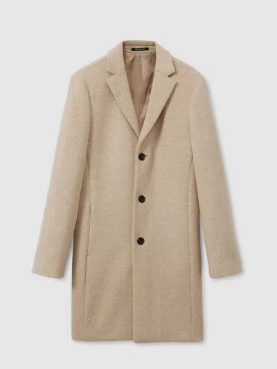 REISS REISS OATMEAL HERRINGBONE GABLE WOOL BLEND SINGLE BREASTED EPSOM OVERCOAT