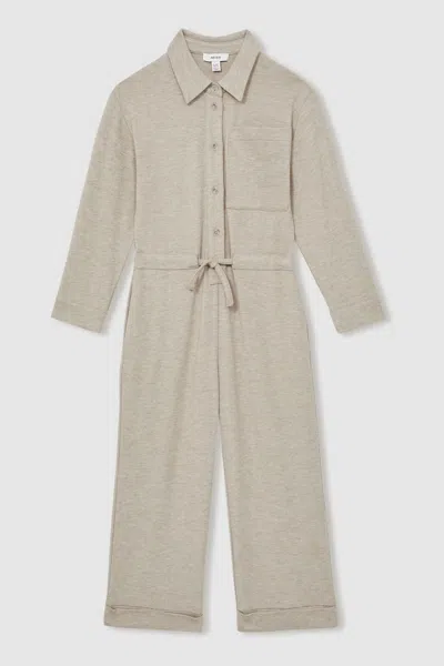 Shop Reiss Oatmeal Rita 13-14 Yrs Jersey Mélange Drawstring Boilersuit