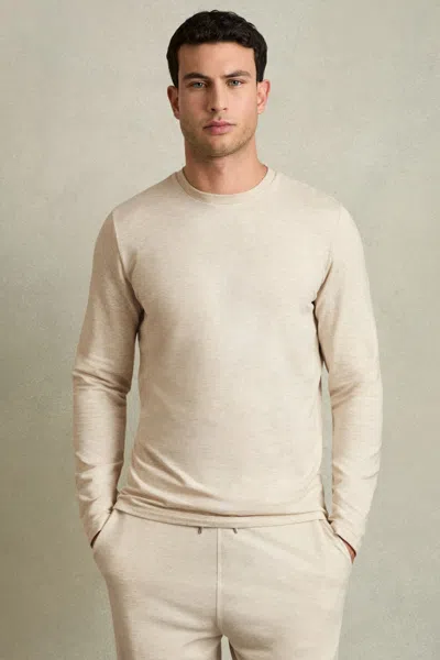 Reiss Oatmeal Melange Adam Crew Neck Fleece Lined Jumper
